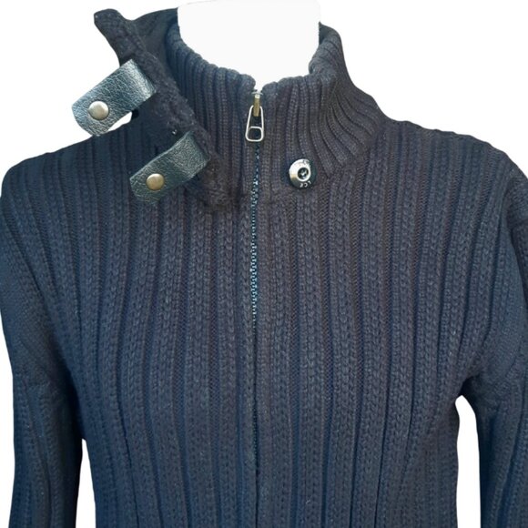 LCR 04s Black Full Zip Wool Blend Sweater Detachable Collar Buckle Detail - Picture 5 of 16